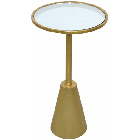 Mesa auxiliar decorativa de metal con tapa de cristal dorado antiguo MED05127