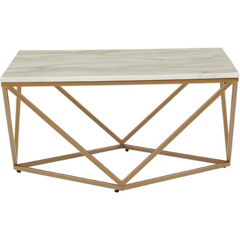Mesa auxiliar efecto mármol beige dorado 80 x 80 cm MDF jaula glamour Malibu