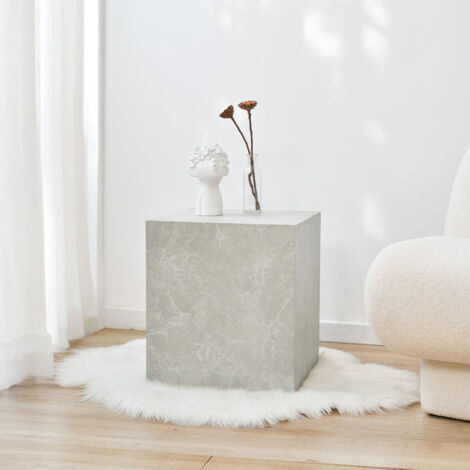 Mesa auxiliar Ellelu forma de cubo 45x40x40cm Efecto Mármol topo [en.casa]