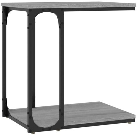 Mesa auxiliar en forma de C 50 x 35 x 52 cm madera de ingeniería gris y acero DEC032532