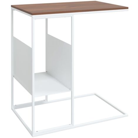 Mesa auxiliar en forma de C, 55 x 36 x 59,5 cm, madera de ingeniería marrón y hojalata blanca, DEC040259
