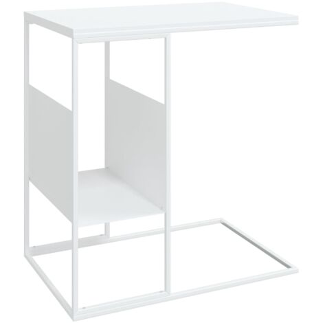 Mesa auxiliar en forma de C 55 x 36 x 59,5 cm Madera de ingeniería y hierro blanco DEC040260