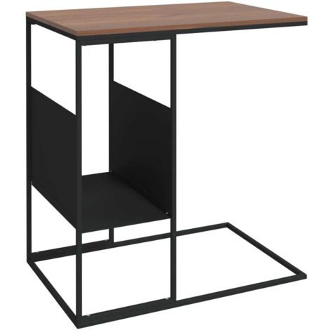Mesa auxiliar en forma de C, 55 x 36 x 59,5 cm, madera de ingeniería y hierro marrón, DEC040295