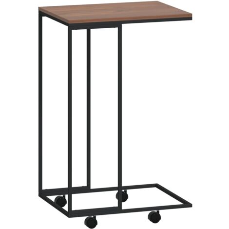 Mesa auxiliar en forma de C con ruedas 40 x 30 x 63,5 cm madera contrachapada marrón y hierro negro DEC031297