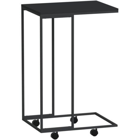 Mesa auxiliar en forma de C con ruedas 40 x 30 x 63,5 cm madera contrachapada negra DEC031296