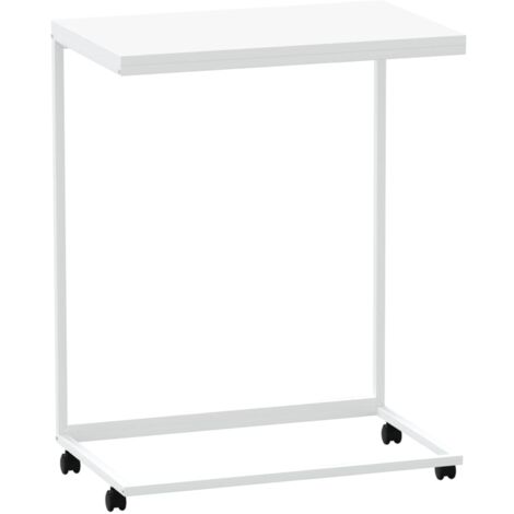 Mesa auxiliar en forma de C con ruedas 55 x 35 x 70 cm en madera contrachapada blanca DEC031293