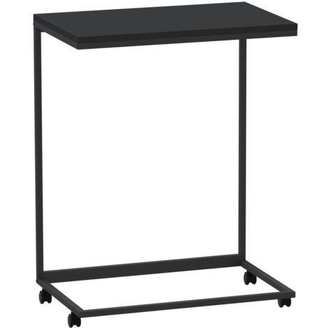 Mesa auxiliar en forma de C con ruedas 55 x 35 x 70 cm madera contrachapada negra DEC031299