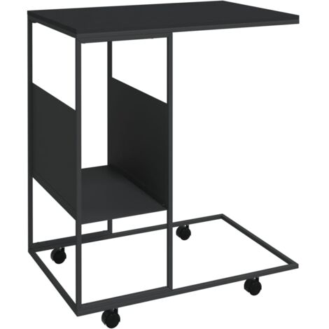 Mesa auxiliar en forma de C con ruedas 55 x 36 x 63,5 cm madera contrachapada negra DEC031300
