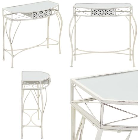 Mesa auxiliar estilo francés metal 82x39x76 cm blanca - Mesa de cristal - Mesa decorativa