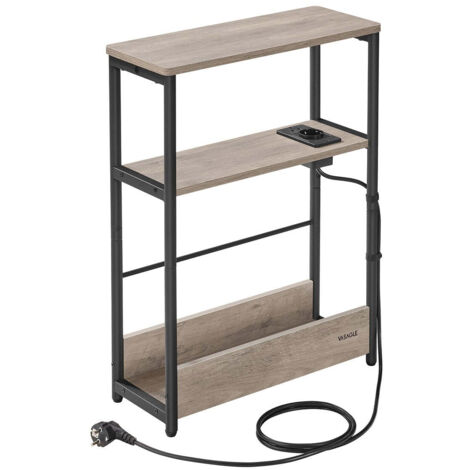 Mesa auxiliar estrecha con regleta mesita de noche de 3 niveles mesa auxiliar para espacios pequeños revistero sala de estar dormitorio oficina mesas auxiliares grises 120007558