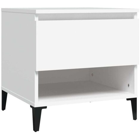 Mesa auxiliar final de sofá de noche con cajón 50 x 46 x 50 cm madera contrachapada blanca DEC032358
