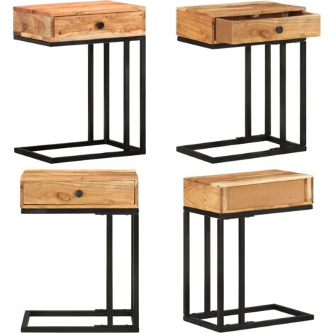 Mesa auxiliar forma de U madera maciza de acacia 45x30x61 cm - Mesa de acacia - Mesa de madera