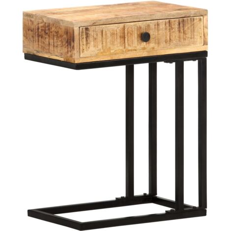 Mesa auxiliar forma de U madera maciza de mango 45x30x61 cm