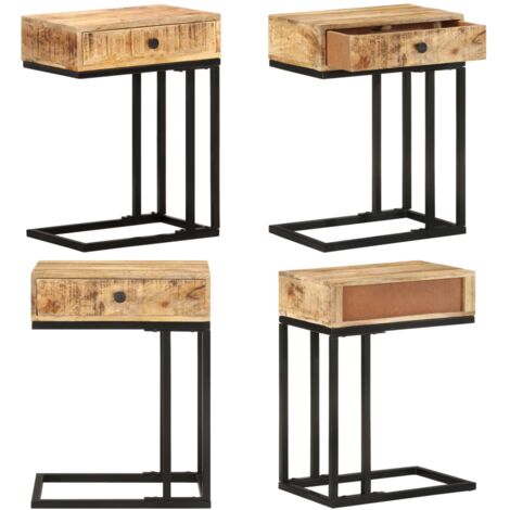 Mesa auxiliar forma de U madera maciza de mango 45x30x61 cm - Mesa de madera - Mesa de mango