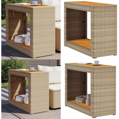 Mesa auxiliar jardín tapa madera ratán PE beige 100x40x75 cm - Mesa de jardín - Mesa de exterior