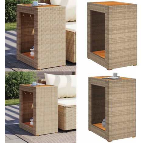 Mesa auxiliar jardín tapa madera ratán PE beige 60x40x75 cm - Mesa de jardín - Mesa de exterior