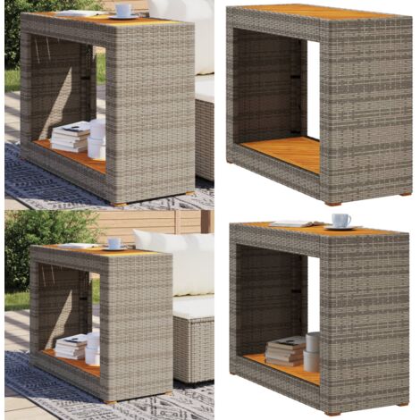 Mesa auxiliar jardín tapa madera ratán PE gris 100x40x75 cm - Mesa de jardín - Mesa de exterior