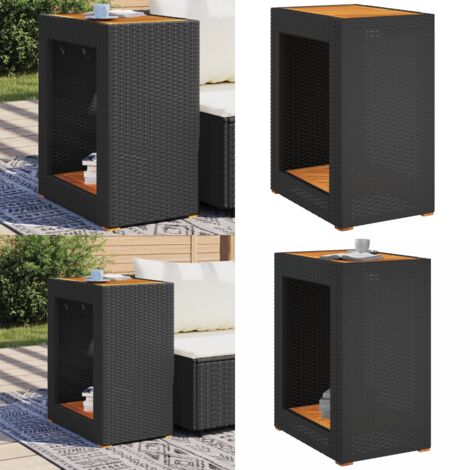 Mesa auxiliar jardín tapa madera ratán PE negro 60x40x75 cm - Mesa de jardín - Mesa de exterior