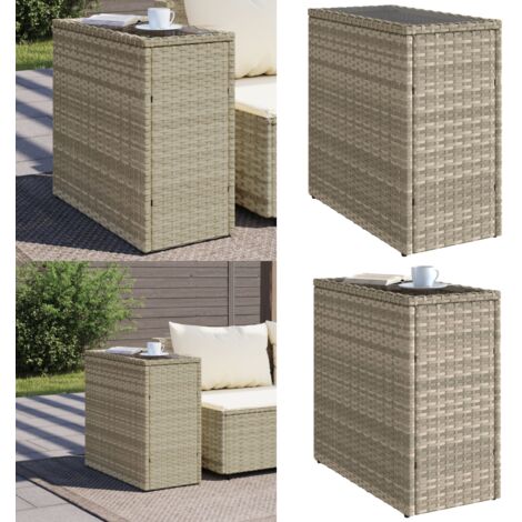 Mesa auxiliar jardín tapa vidrio ratán gris claro 58x27,5x55 cm - Mesa de jardín - Mesa de exterior