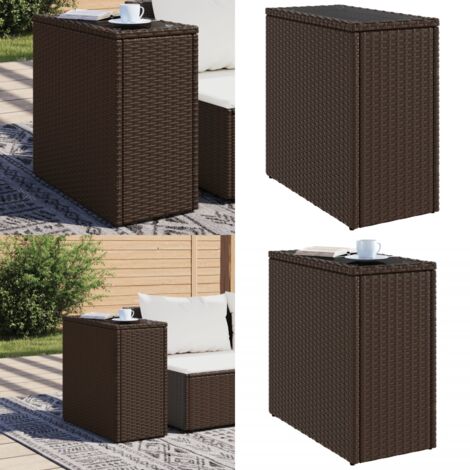 Mesa auxiliar jardín tapa vidrio ratán PE marrón 58x27,5x55 cm - Mesa de jardín - Mesa de exterior