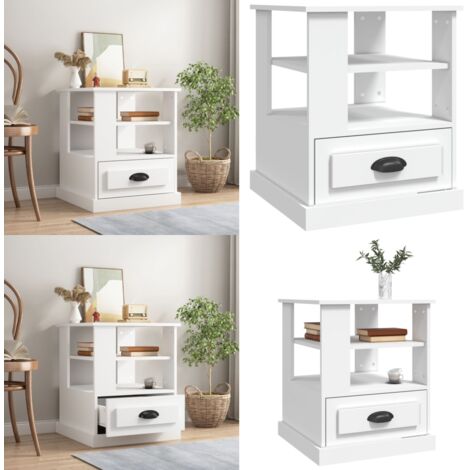 Mesa auxiliar madera contrachapada blanco 50x50x60 cm - Madera contrachapada - Mesa de noche