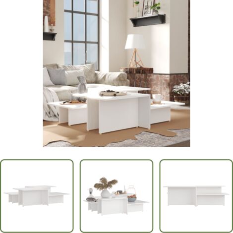 Mesa auxiliar -  Mesa de centro 2 pzas madera contrachapada blanco 111,5x50x33cm