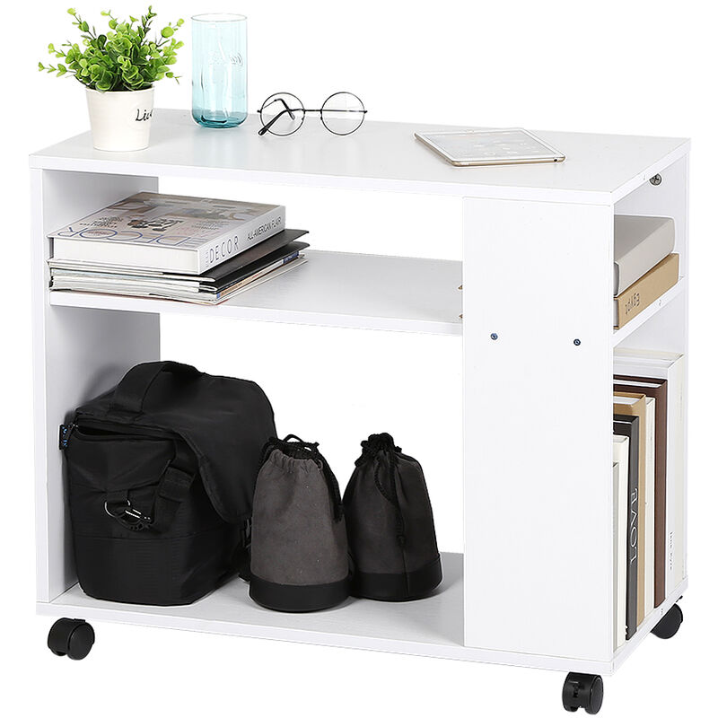 

Oobest - Mesa auxiliar Mesa De Centro con Ruedas | Compartimento Móvil De 2 Capas | para Balcón Pequeño Apartamento Sofá || 70*35*61cm blanco