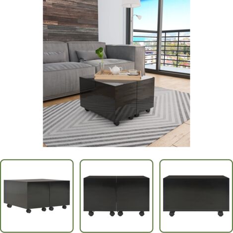 Mesa auxiliar -  Mesa de centro madera de ingeniería negro brillante 60x60x35cm
