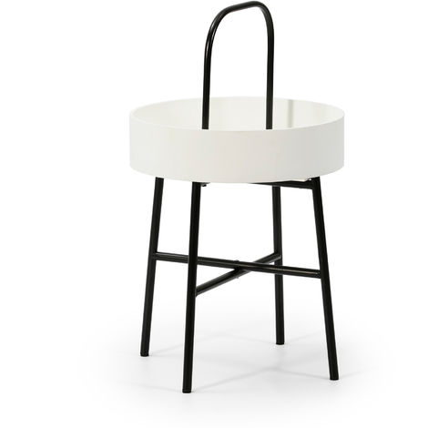 Mesa Auxiliar Mesa De Centro Redonda ELIA Con Tapa De Mdf Blanco Y Estructura Metalica En Color Negro Mate / Diametro: 40 Cm