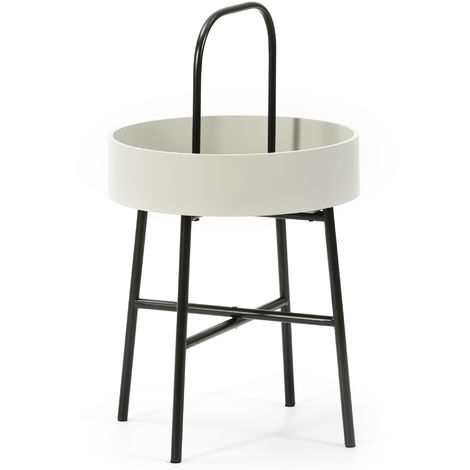 Mesa Auxiliar Mesa De Centro Redonda ELIA Con Tapa De Mdf Gris Y Estructura Metalica En Color Negro Mate / Diametro: 40 Cm