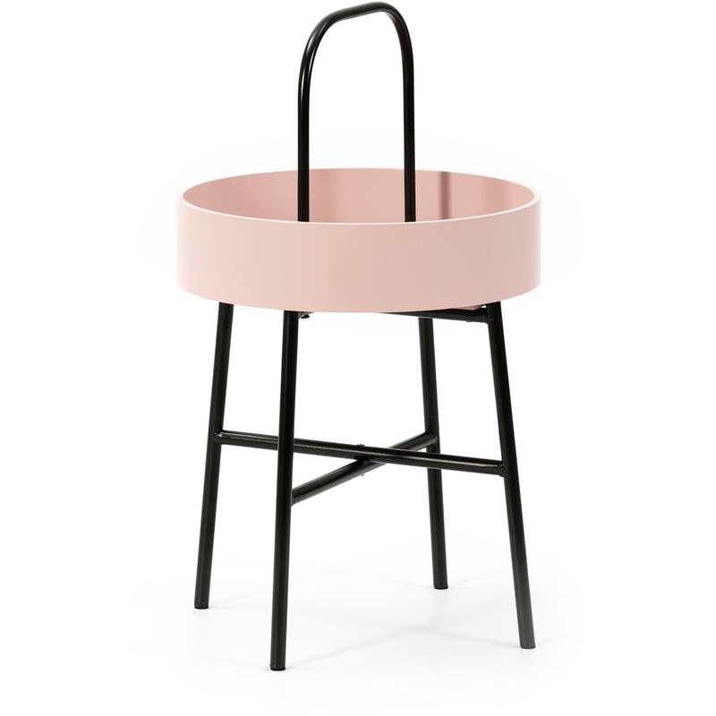 

Mesa Auxiliar Mesa De Centro Redonda ELIA Con Tapa De Mdf Rosa Y Estructura Metalica En Color Negro Mate / Diametro: 40 Cm