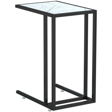 Mesa auxiliar mesa de ordenador 50 x 35 x 65 cm cristal templado aspecto mármol blanco y hierro DEC032509