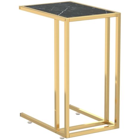 Mesa auxiliar mesa de ordenador extremo de sofá 50 x 35 x 65 cm cristal templado aspecto mármol negro y hierro dorado DEC032511
