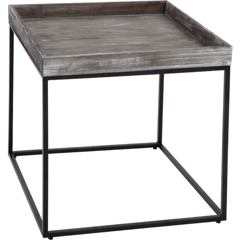 Mesa auxiliar Mesita auxiliar en madera de paulownia gris oscuro y metal 60x60x60cm MED04077