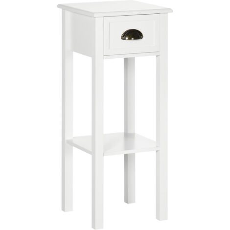 Mesa Auxiliar Mesita de Noche con Cajón y Estante de Almacenamiento Estilo Moderno para Sala de Estar Dormitorio 30x30x75 cm