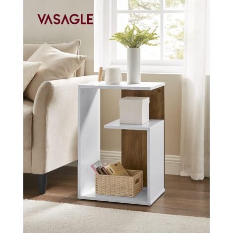 VASAGLE Mesa Auxiliar, Mesita de Noche con Estante y Compartimento Abierto, Uso Vertical u Horizontal, Estilo Moderno, 30 x 40 x 60 cm, para Salón, Dormitorio, Marrón Nogal y Blanco por SONGMICS