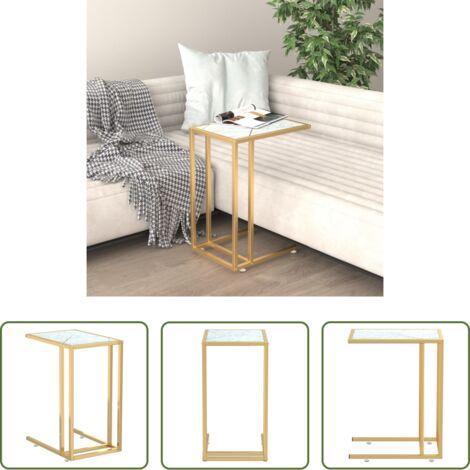 Mesa auxiliar -  Mesita ordenador vidrio transparente blanco mármol 50x35x65cm
