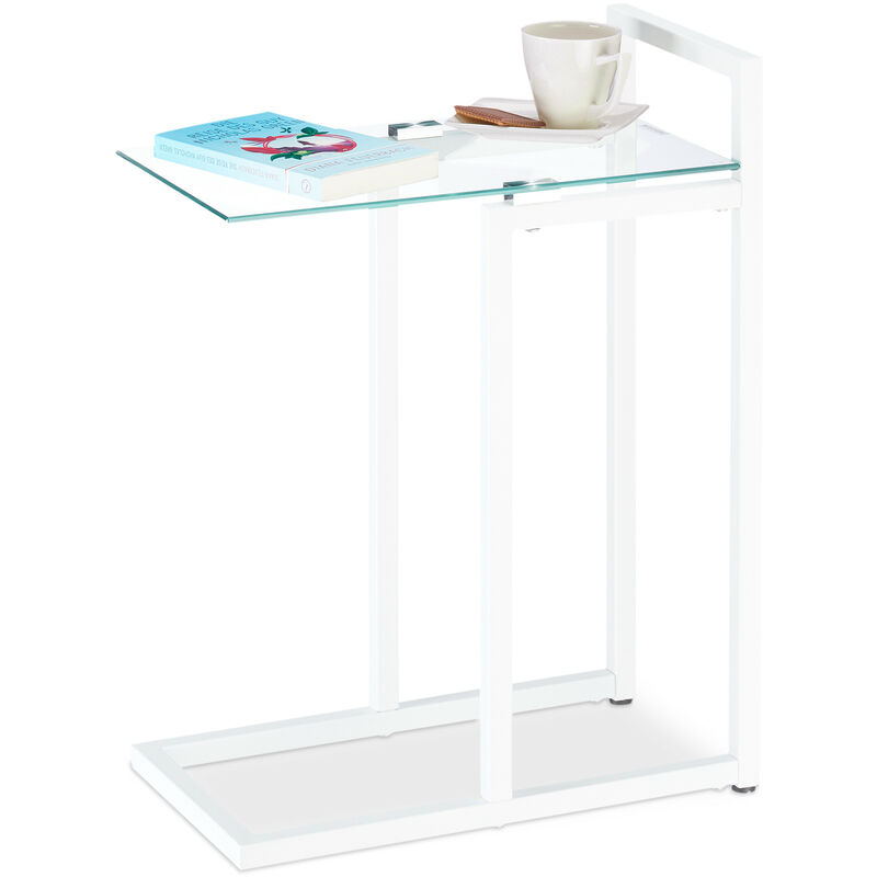 

Mesa Auxiliar, Metal-Cristal, Blanco, 60 x 24,5 x 44,5 cm