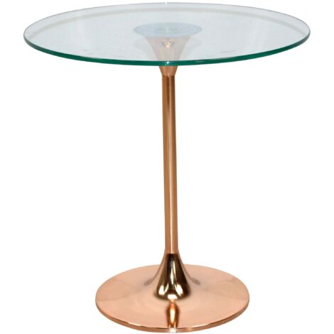 Mesa auxiliar moderna con tablero de vidrio templado y estructura de metal dorado DEC050089