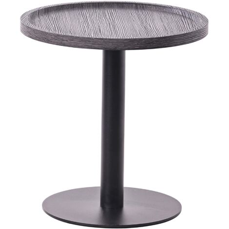 Mesa auxiliar moderna con tablero redondo de madera gris Ø40cm diseño con base central de metal negro 100009154