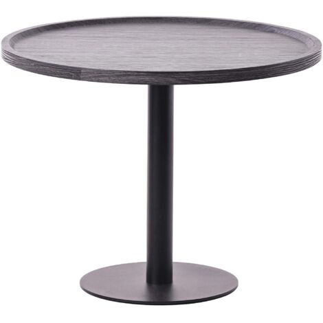 Mesa auxiliar moderna con tablero redondo de madera gris Ø60cm diseñada con base central de metal negro 100009149