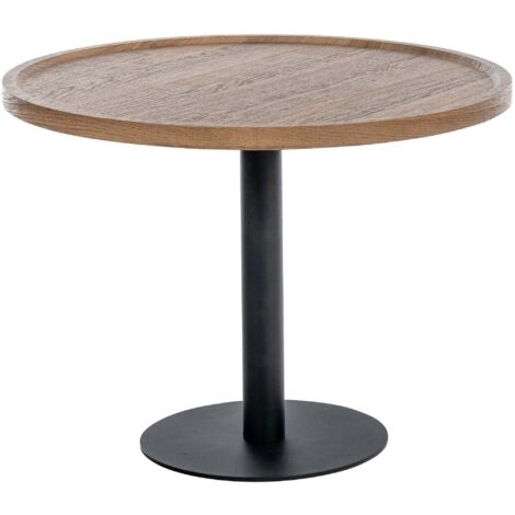 Mesa auxiliar moderna con tablero redondo de madera marrón Ø60cm diseño con base central de metal negro 100009156