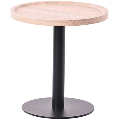 Mesa auxiliar moderna con tapa redonda de madera color roble Ø40cm diseño con base central de metal negro 100009150
