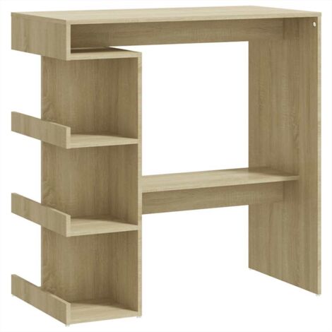 Mesa auxiliar multifunción de bar con estante de almacenamiento en madera de ingeniería color roble DEC036512