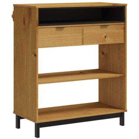 Mesa auxiliar multifuncional con 2 cajones, 2 estantes y 1 compartimento abierto, 92 x 45 x 110 cm, madera maciza DEC036455