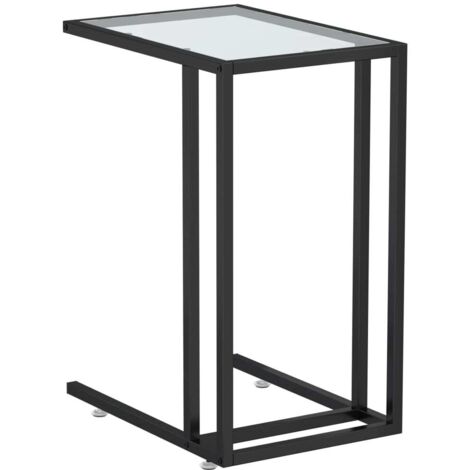 Mesa auxiliar ordenador mesa final de sofá 50 x 35 x 65 cm cristal templado transparente y hierro DEC032512