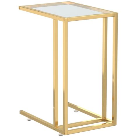 Mesa auxiliar ordenador mesa final de sofá 50 x 35 x 65 cm cristal templado transparente y hierro dorado DEC032513