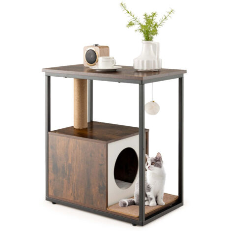 Mesa auxiliar para gatos Condo 60 x 36 x 66 cm con rascador y cojín extraíble en MDF marrón rústico 200010090