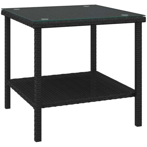 Mesa auxiliar para interior o exterior 45 x 45 x 45 cm poliratán negro y cristal templado DEC032487