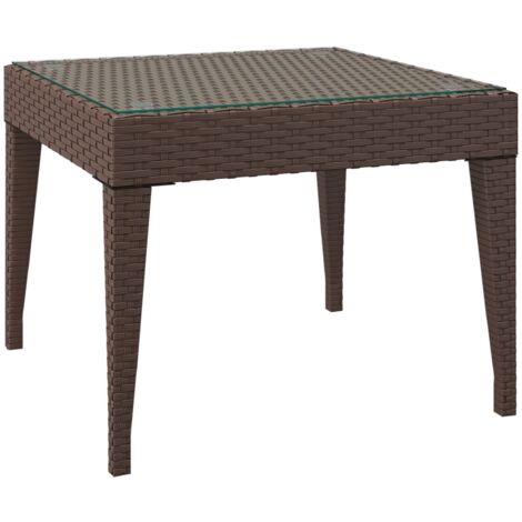 Mesa auxiliar para interior o exterior 50 x 50 x 38 cm poliratán marrón y cristal templado DEC032467